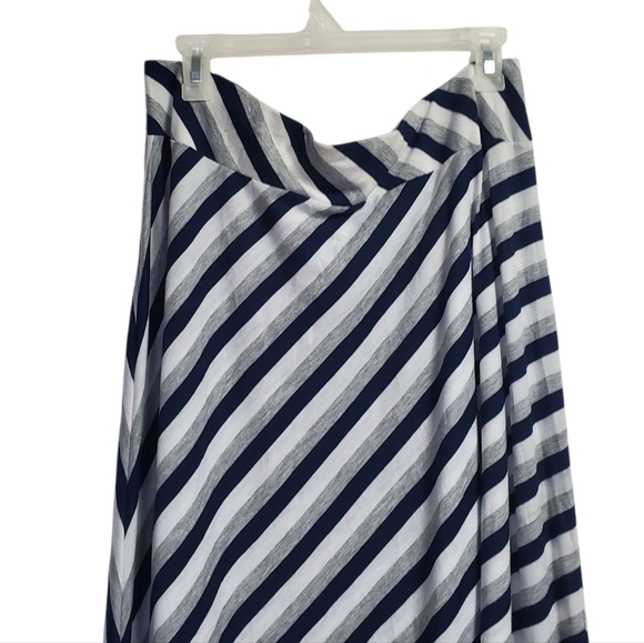 JohnPaulRichard Navy, Gray and White Diagonal Stripe Maxi Skirt Size L - Picture 4 of 6